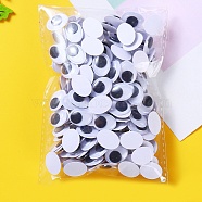 Plastic Doll Craft Activities Eyeball Moving Eyes, with Back Adhesive Stickers, Oval, White, 16x12x4mm, 150pcs/bag(DOLL-PW0001-076B)