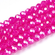 Baking Painted Glass Beads Strands, Imitation Jade, Pearl Luster Plated, Faceted, Rondelle, Fuchsia, 4~4.5x3.5mm, Hole: 0.9mm, about 115~116pcs/strand, 16.14~16.34 inch(41~41.5cm)(DGLA-A034-J4mm-C01)