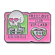 Valentine's Day Black Zinc Alloy Brooches, Skull Pink Enamel Pins for Women, Rectangle, 20.5x29.5x1.5mm(JEWB-E033-03EB-02)