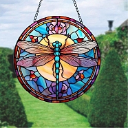 Stained Acrylic Window Hanger Panel, with Metal Chain and Jump Rings, for Suncatcher Window Hanging Decoration, Dragonfly, 150x2mm(PW-WG32847-08)