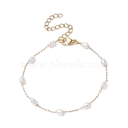 Glass Pearl Link Chain Bracelet, 316 Surgical Stainless Steel Jewelry for Women, Golden, 7 inch(17.7cm)(BJEW-JB09238)