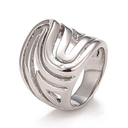 304 Stainless Steel Wave Chunky Ring, Hollow Ring for Men Women, Stainless Steel Color, US Size 6 1/4(16.7mm)~US Size 9(18.9mm)(RJEW-B040-11P)