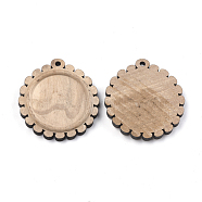 Wooden Pendant Cabochon Settings, Pendant Base, Flower, PeachPuff, Tray: 25mm, 39x36.5x5.5mm, Hole: 2.5mm(WOOD-S044-08A)