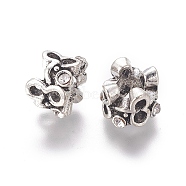 Alloy European Beads, Large Hole Beads, with Rhinestone, Crystal, Antique Silver, 10x8mm, Hole: 5mm(PALLOY-E515-01AS)