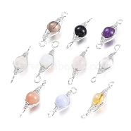 Natural & Synthetic Mixed Gemstone Links Connectors, Wire Wrapped Links, with Platinum Tone Brass Wires, Round, 34x11x10mm, Hole: 2.5mm(G-K305-A-P)