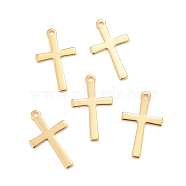 201 Stainless Steel Pendants, Cross, Real 24K Gold Plated, 20.5x12x0.8mm, Hole: 1.5mm(STAS-L197-30G)