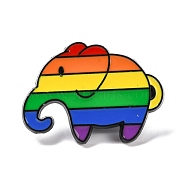 Rainbow Pride Elephant Enamel Pin, Animal Alloy Badge for Backpack Clothing, Electrophoresis Black, Colorful, 20x28x2mm, Pin: 1mm(JEWB-F016-28EB)