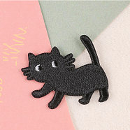 Cat Shape Computerized Embroidery Cloth Iron on/Sew on Patches, Costume Accessories, Black, 47x55mm(DIAM-PW0015-10E)