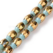 Electroplated Glass Beads Strands, Faceted, Half Golden Plated, Rice, Light Blue, 10x6mm, Hole: 1.2mm, about 39pcs/strand, 15.75''(40cm)(GLAA-P003-D05)