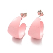 304 Stainless Steel Chunky Stud Earrings, Half Hoop Earrings for Women, Pink, 20x21x12mm, Pin: 0.7mm(EJEW-P202-10P-03)