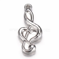 304 Stainless Steel Pendants, Musical Note, Stainless Steel Color, 21.5x9.5x3mm, Hole: 1mm(STAS-G073-54P)