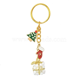 Christmas Woven Glass Keychains, with Iron Split Key Rings and Alloy Enamel Charms, Gift Box, Clear, 9.1cm(KEYC-MZ00017-02)