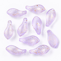 Transparent Spray Painted Glass Pendants, with Gold Foil, Petal, Plum, 22~23x11x6mm, Hole: 1.2mm(GLAA-N042-001A-E06)
