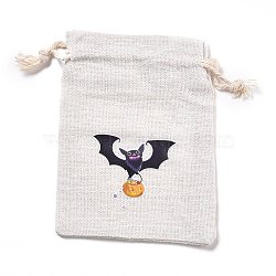 Halloween Cotton Cloth Storage Pouches, Rectangle Drawstring Bags, for Candy Gift Bags, Bat Pattern, 13.8x10x0.1cm(ABAG-M004-01G)