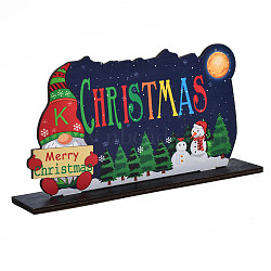 Wood Tabletop Display Decorations, Xmas Table Centerpiece Sign, Christmas Theme, Santa Claus & Tree, Mixed Color, Finished: 200x45x105mm(WOOD-N005-72)