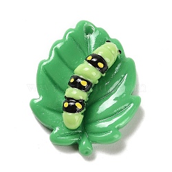 Opaque Resin Decoden Pendants, Insect Bug with Leaf Charms, Green, 27.5x22x9.5mm, Hole: 2mm(RESI-M037-01A)
