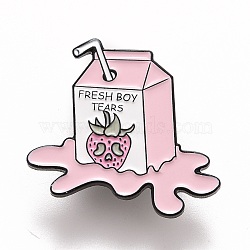 Word Fresh Boy Tears Enamel Pin, Strawberry Milk Alloy Badge for Backpack Clothes, Electrophoresis Black, Pink, 29x30.5x1.5mm, Pin: 1.2mm(JEWB-M023-21)