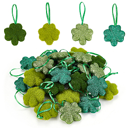 32Pcs 4 Colors Saint Patrick's Day Foam Pendant Decorations for Christmas Tree, with Polyester Cord, Clover, Mixed Color, 110~115mm, 8pcs/color(FIND-GA0003-02)
