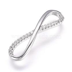 Brass Micro Pave Cubic Zirconia Links, Real Platinum Plated, Infinity, 6.5x25x2mm, Hole: 4x8mm(ZIRC-E124-16P)
