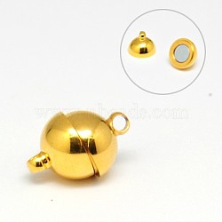 304 Stainless Steel Magnetic Clasps with Loops, Ion Plating (IP), Round, Golden, 19.5x12mm, Hole: 2.5mm(X-STAS-K006-12mm-04B)