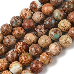 Dyed Natural Regalite/Imperial Jasper/Sea Sediment Jasper Beads Strands, Round, Saddle Brown, 10mm, Hole: 1.2mm, about 19pcs/strand, 7.48''(19cm)(G-B124-C03-11)