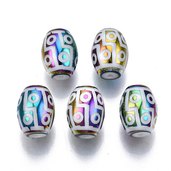 Electroplate Glass Beads, Tibetan Style dZi Beads, Barrel with 12 Eye Pattern, Colorful, 11x8mm, Hole: 1.2mm, about 200pcs/bag