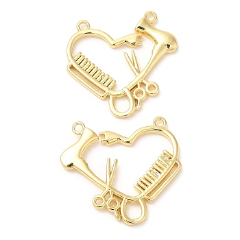 Rack Plating Brass Pendants, Long-Lasting Plated, Cadmium Free & Lead Free, Scissors Comb Hair Dryer Charms, Real 18K Gold Plated, 25.5x27.5x2mm, Hole: 1.8mm