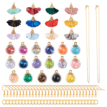 DIY Dangle Earring Making, with Iron & Cloth Pendants, Glass Ball Pendants, Iron Earring Hooks and Brass Cable Chain Necklace Marking, Mixed Color, 28~32x25~37mm, Hole: 1~4mm