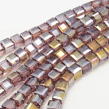 Electroplate Glass Beads Strands, AB Color Plated, Faceted, Cube, Purple, 6x6x6mm, Hole: 1mm