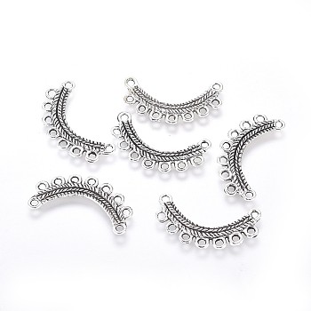 Tibetan Style Alloy Chandelier Component Links, Arcuate, Antique Silver, 14x27x1mm, Hole: 1.6mm