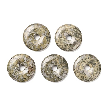 Natural Pyrite Pendants, Donut/Pi Disc Charms, 40~41x7~8mm, Hole: 8mm