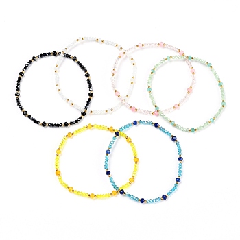 Electroplate Glass Beaded Stretch Bracelets, with Natural Malaysia Jade(Dyed) & Opalite Gemstone Beads and Iron Beads, Mixed Color, Inner Diameter: 2-3/8 inch(6cm)