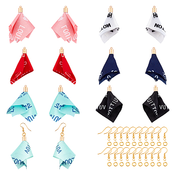 SUPERFINDINGS DIY 24 Pairs Faddish Dangle Earring Making Kits, Including 6 Colors Chiffon Big Pendants, Brass Earring Hooks & Jump Rings, Flower, Mixed Color, Pendants: 53~54x36~37x26~27mm, Hole: 1.6mm