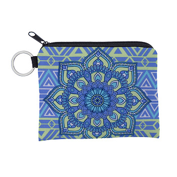 Mandala Flower Pattern Polyester Clutch Bags, Change Purse with Zipper & Key Ring, for Women, Rectangle, Light Sky Blue, 12x9.5cm