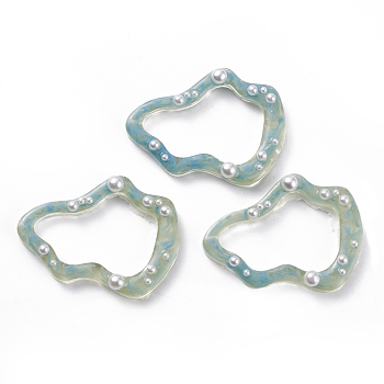 (Defective Closeout Sale: Fade), Resin Pendants, with ABS Plastic Imitation Pearl, Twist Ring, Aqua, 28x38.6x6.1mm