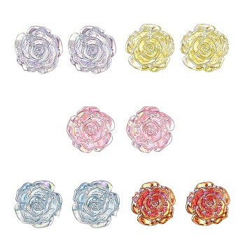 Resin Rose Stud Earrings, 304 Stainless Steel Jewelry, Mixed Color, 20x16mm