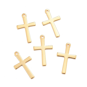 201 Stainless Steel Pendants, Cross, Real 24K Gold Plated, 20.5x12x0.8mm, Hole: 1.5mm