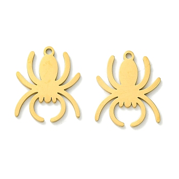 201 Stainless Steel Pendants, Laser Cut, Spider Charm, Real 18K Gold Plated, 18.5x15x1mm, Hole: 1.4mm