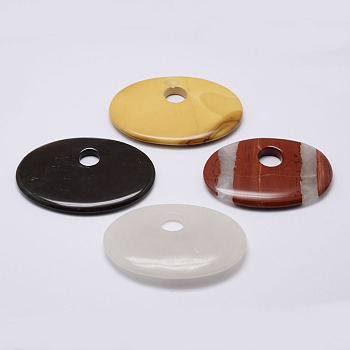 Natural Gemstone Big Pendants, Flat Oval, 60~64x42~46x7~8.5mm, Hole: 11mm