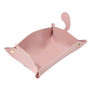 Leather Cartoon Cat Shape Cosmetics Jewelry Plate, Storage Tray for Small Desktop Object, Pink, 195x128x86mm