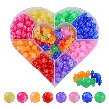 240Pcs 9 Colors Acrylic Beads, Imitation Gemstone, Round, Mixed Color, 10mm, Hole: 1.6mm
