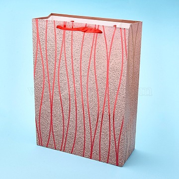 Wave Pattern Party Present Gift Paper Bags, with Handle, for Birthday Wedding Christmas Party, Rectangle, Red, 30x41.5x12cm(DIY-I030-10B-02)