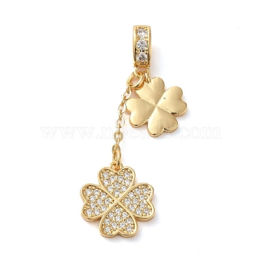 Clear Clover Brass+Cubic Zirconia Dangle Charms