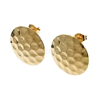 Ion Plating(IP) 201 Stainless Steel Stud Earrings, with 304 Stainless Steel Pins, Textured Flat Round, Real 18K Gold Plated, 20mm(EJEW-K270-15G)