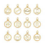 12Pcs 12 Style Brass Charms, Cadmium Free & Lead Free, Real 18K Gold Plated, Ring with Twelve Constellations, 12 Constellations, 14.5x12x2mm, Hole: 3.4mm, 1pc/style(KK-FH0004-40)