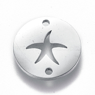 304 Stainless Steel Links connectors, Flat Round with Starfish, Stainless Steel Color, 12x1mm, Hole: 1.2mm(X-STAS-L224-010P)