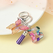 Resin Letter & Acrylic Butterfly Charms Keychain, Tassel Pendant Keychain with Alloy Keychain Clasp, Letter B, 9cm(KEYC-YW00001-02)