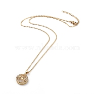 304 Stainless Steel Chain Necklaces, with Brass Micro Pave Cubic Zirconia Pendants, Mother's Day Gifts, Flat Round and Word mom, Golden, 17.4 inch(44.2cm)(NJEW-G335-31G)