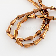 Electroplate Glass Beads, Faceted Cone, Copper Plated, 18x10x9mm, Hole: 1.5mm(EGLA-R079-18x10mm-02)