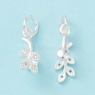 Rack Plating Brass Pave Cubic Zirconia Leaf Shape Ice Pick Pinch Bails, with Open Jump Rings, Cadmium Free & Lead Free, Long-Lasting Plated, Silver, 16.5x5.5x7mm, Hole: 4mm, Pin: 0.8mm(KK-G464-07S)